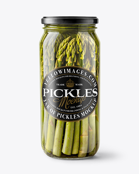 Clear Glass Jar with Pickled Asparagus Mockup