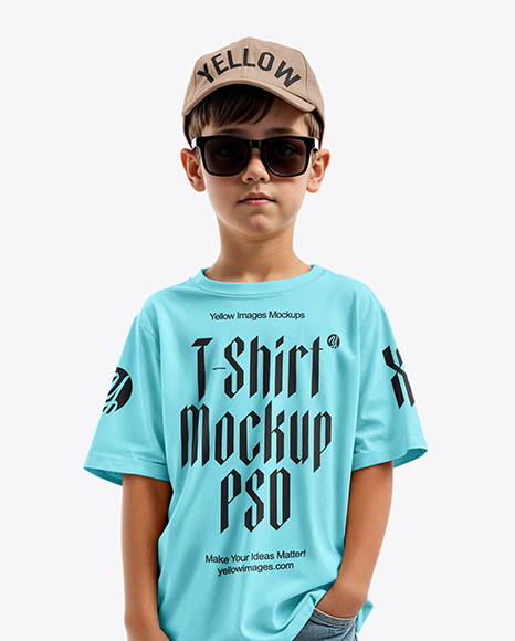 Boy Wearing Oversize T-Shirt and Baseball Cap Mockup