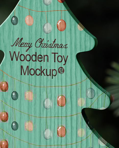 Wooden Toy on Christmas Tree Mockup