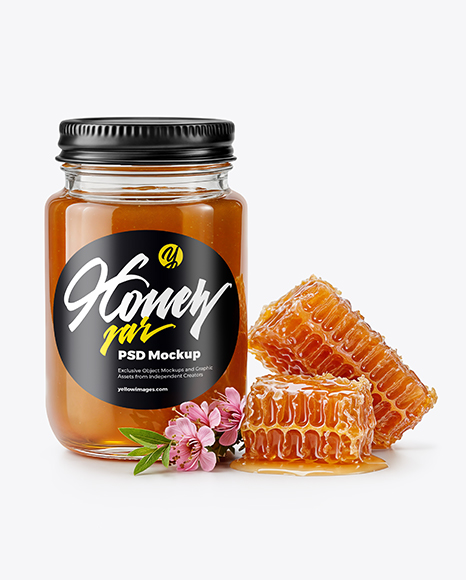 Glass Jar with Manuka Honey and Honeycombs Mockup - Honey+Jar+Mockup+Creative+Photoshop+Templates+Creative+Market