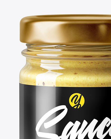Clear Glass Jar with Dijon Mustard Mockup