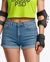 Young Woman in Protective Gear with Skateboard Mockup