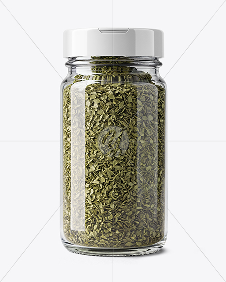 Glass Spice Jar with Dried Basil Mockup