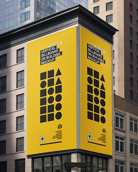 Vertical Billboard on Building Mockup - PSD Mockups