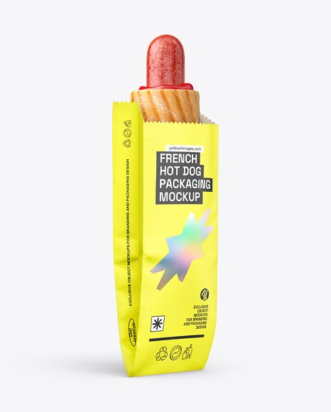 Paper Food Bag with French Hot Dog Mockup - Cylindrical box mockup