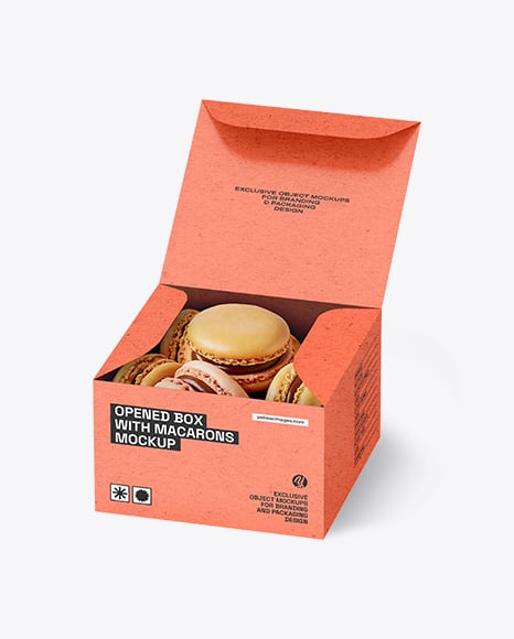 Kraft Paper Box w Macarons Mockup - Cookie packaging mockup