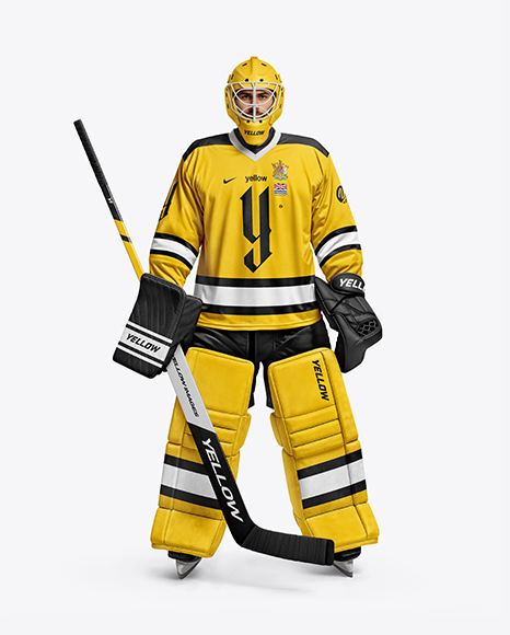 Man Wearing Ice Hockey Goalkeeper Kit Mockup