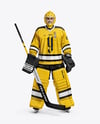 Man Wearing Ice Hockey Goalkeeper Kit Mockup