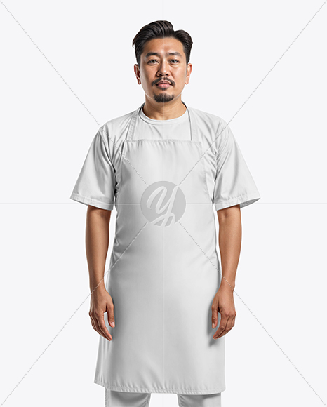 Asian Man Wearing Apron and T-Shirt Mockup