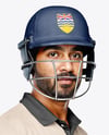 Indian Cricket Player Wearing a Polo and Helmet Mockup