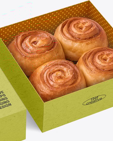Opened Kraft Box with Cinnamon Buns Mockup