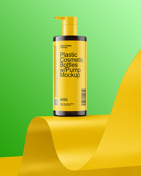 Amber Cosmetic Bottles with Pump Cap Mockup
