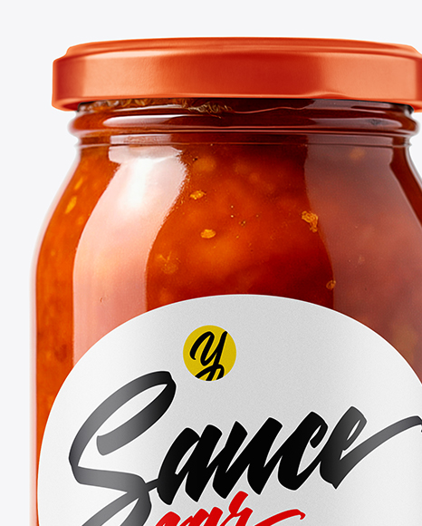 Clear Glass Jar with Tomato Salsa Mockup