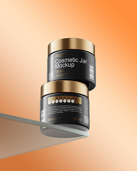 Two Matte Cosmetic Jars on the Glass Mockup - Cosmetic+Jar+Mockup+In+Jar+Mockups+On+Yellow+Images+Object+Mockups