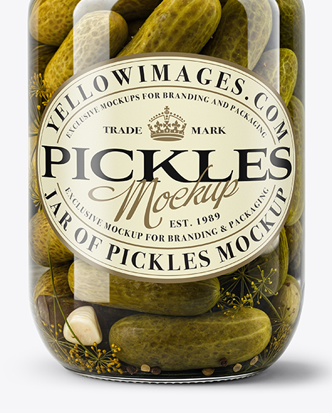 Glass Jar with Wholes Dill Pickles and Garlic Mockup