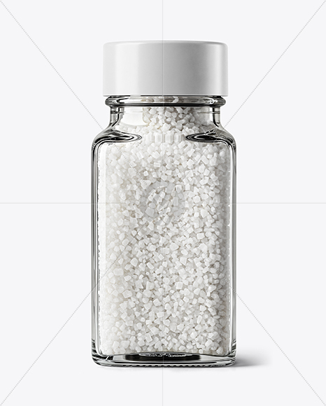 Square Glass Jar with Coarse Sea Salt Mockup