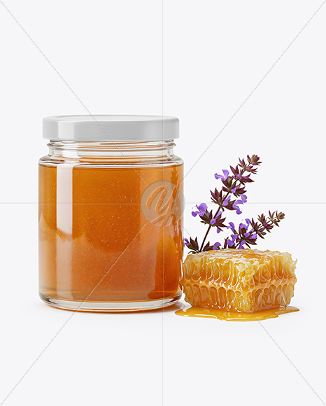 Glass Jar with Sage Honey Mockup
