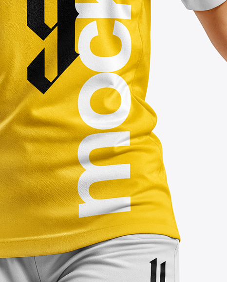 Female Soccer Player Wearing Jersey and Shorts Mockup