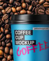 16oz Paper Cup on a Stack of Coffee Beans Mockup