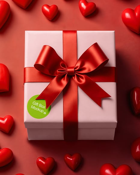Gift Box with Red Hearts Mockup