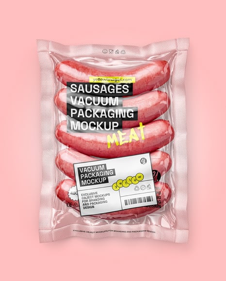 Transparent Clear Plastic Flow-Pack with Sausages Mockup