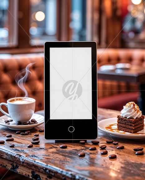 Tabletop Digital Menu in a Cafe Mockup