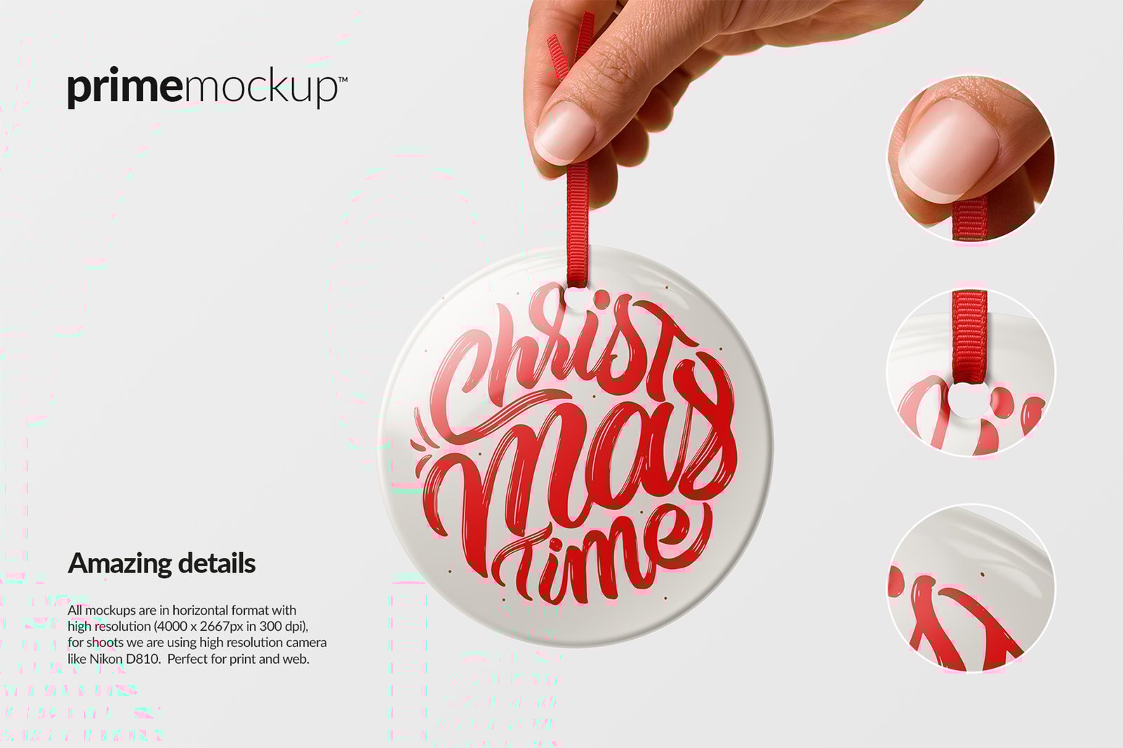 Hand Holding Christmas Ceramic Ornaments Mockup Scene