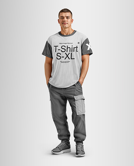 Man Wearing a T-shirt and Pants Mockup