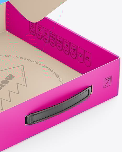Opened Paper Box with Plastic Handle Mockup