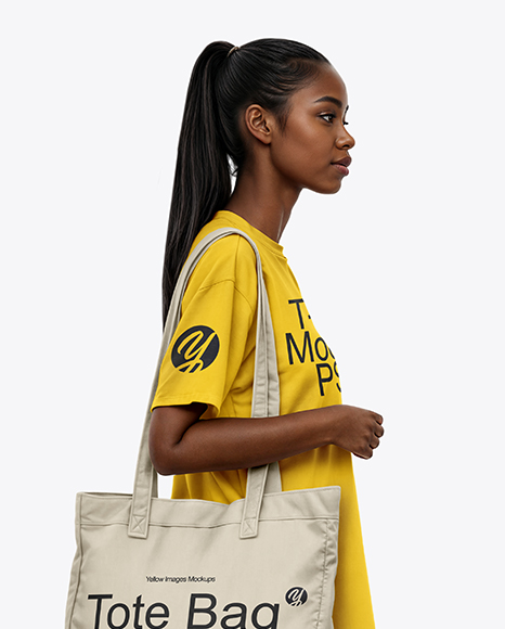 Black Woman Holding Tote Bag Mockup