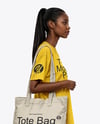 Black Woman Holding Tote Bag Mockup