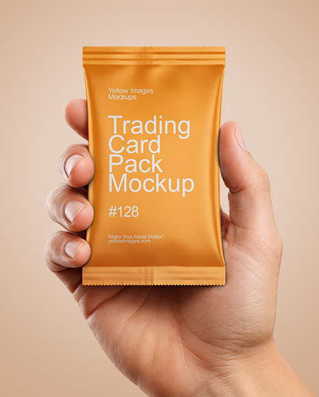 Matte Trading Card Pack in a Hand Mockup
