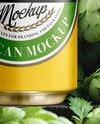 Beer Can on Fresh Hops Background Mockup