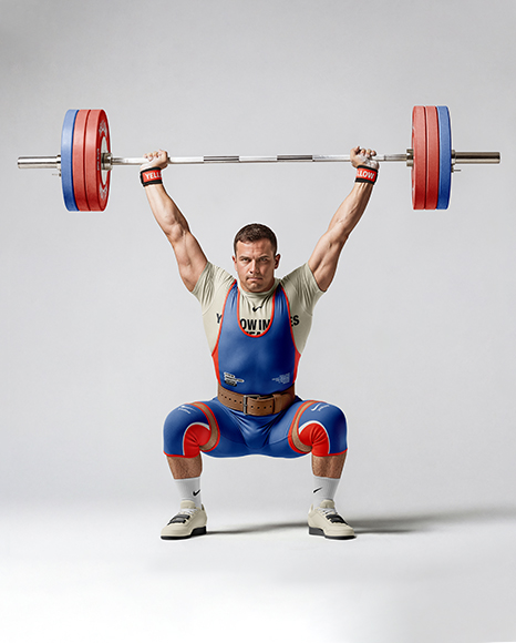Man Wearing Weightlifing Suit with Barbell Mockup