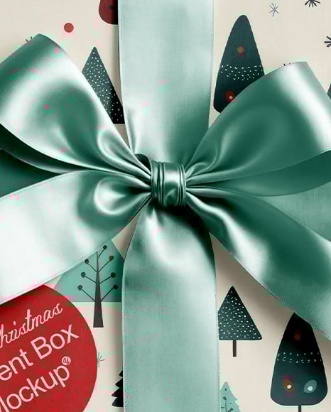 Square Gift Box with Bow Mockup