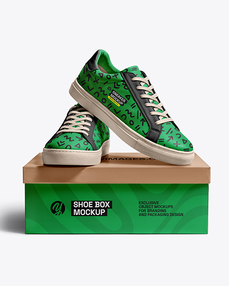 Pair of Sneakers with Shoe Box Mockup - 2+Free+Shoe+Box+Mockups+Psd
