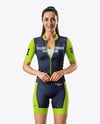 Woman Wearing Cycling Jersey and Bib Shorts Mockup
