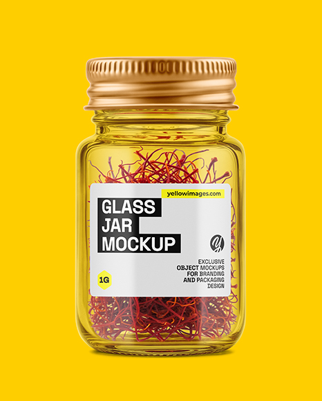 Glass Jar with Saffron Threads Mockup