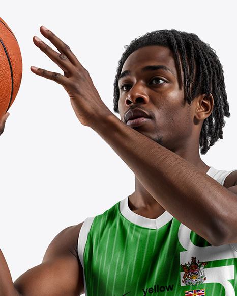 Black Man with Dreadlocks Wearing a Full Basketball Kit Mockup