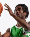 Black Man with Dreadlocks Wearing a Full Basketball Kit Mockup
