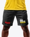 Black Male UFC Fighter Wearing T-Shirt & Shorts Mockup