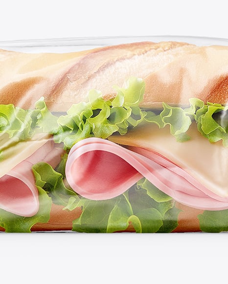 Clear Plastic Flow-Pack with Sandwich in Paper Sleeve Mockup