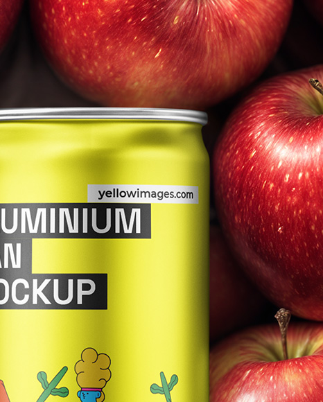 8.5oz Slim Drink Can on a Stack of Red Apples Mockup
