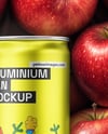 8.5oz Slim Drink Can on a Stack of Red Apples Mockup