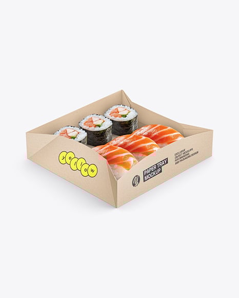 Kraft Paper Food Catering Tray with Sushi Mockup - Sushi box mockup