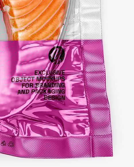 Clear Plastic Flow-Pack with Salmon Fish Steak Mockup