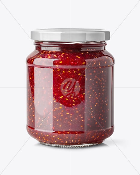 Glass Jar with Raspberry Jam Mockup