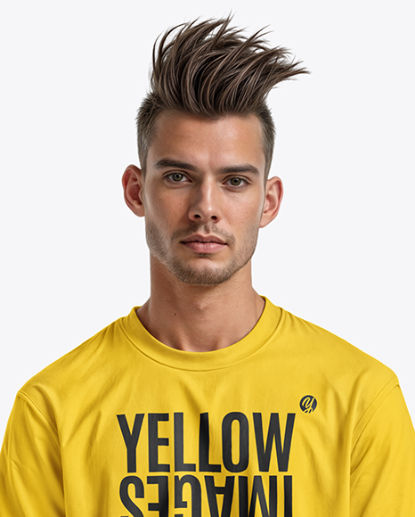 Young Man with Tattoo Wearing T-shirt and Ripped Jeans Mockup