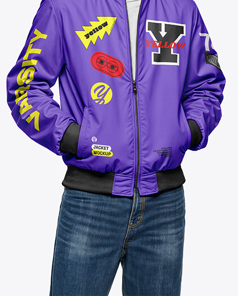 Man in Sunglasses Wearing Bomber Jacket and Jeans Mockup