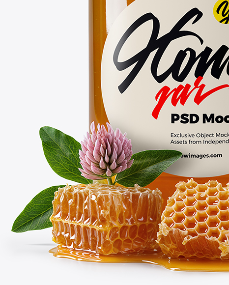 Clear Glass Jar with Clover Honey Mockup